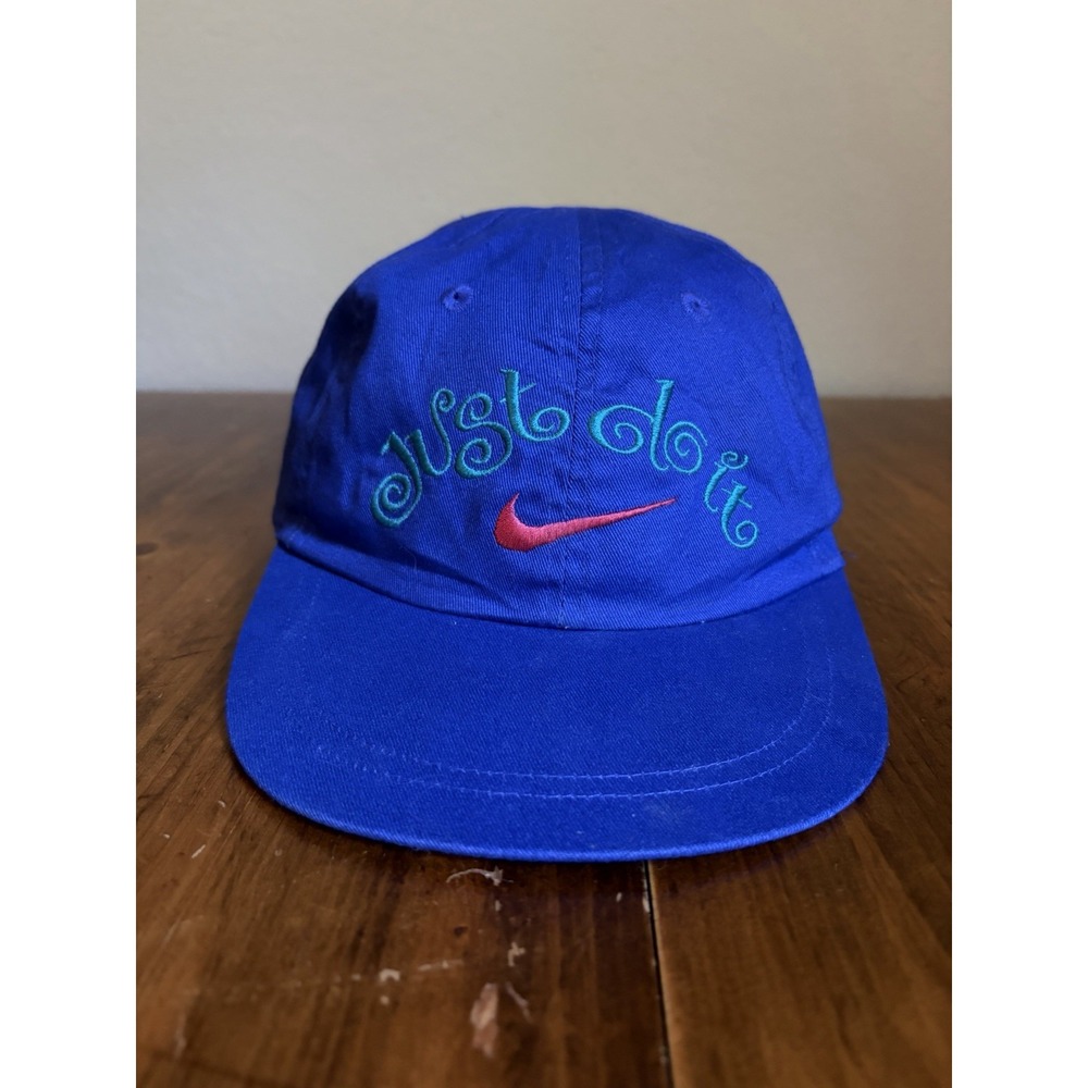VTG 90s Nike Just Do It Hat Blue Cotton Women's Embroidered Cap Elastic Back